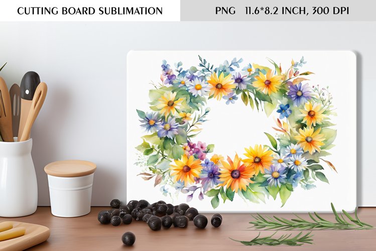 Summer Watercolor Flowers Design|Cutting Board Sublimation