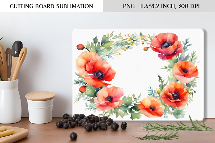 Summer Watercolor Flowers Design|Cutting Board Sublimation