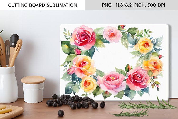 Summer Watercolor Flowers Design|Cutting Board Sublimation