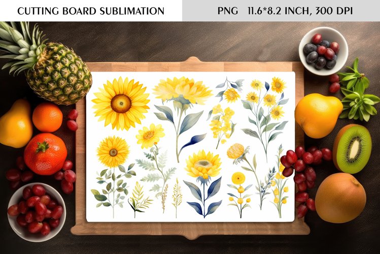 Summer Watercolor Flowers Design|Cutting Board Sublimation