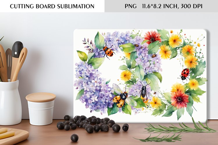 Summer Watercolor Flowers Design|Cutting Board Sublimation