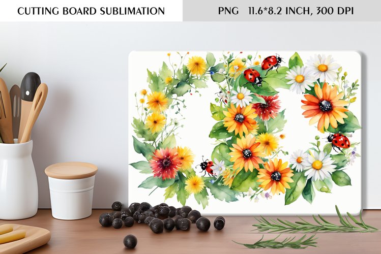 Summer Watercolor Flowers Design|Cutting Board Sublimation