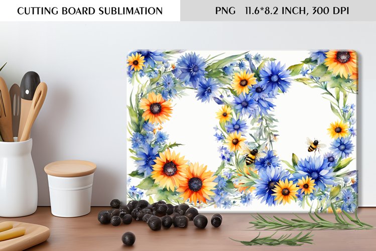 Summer Watercolor Flowers Design|Cutting Board Sublimation