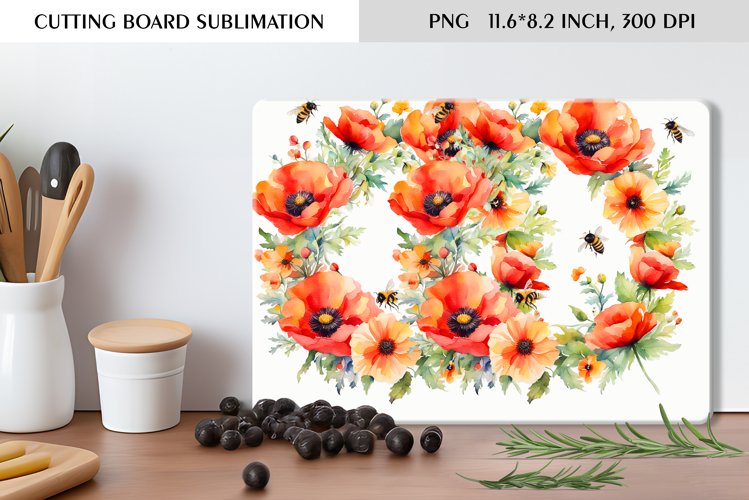 Summer Watercolor Flowers Design|Cutting Board Sublimation