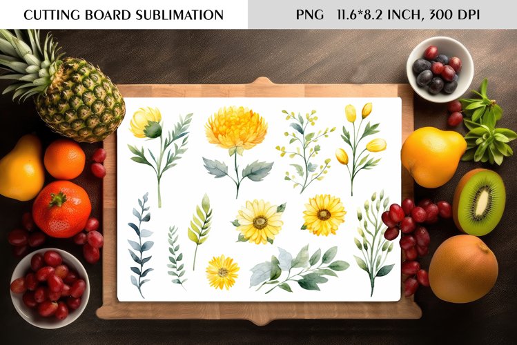 Summer Watercolor Flowers Design|Cutting Board Sublimation
