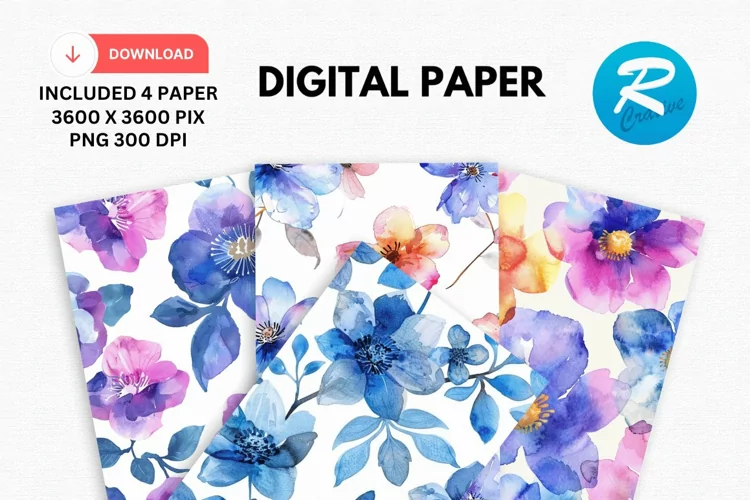 Watercolor Flowers Paper, Flower Background