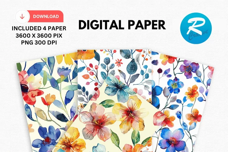 Watercolor Flowers Paper, Flower Background