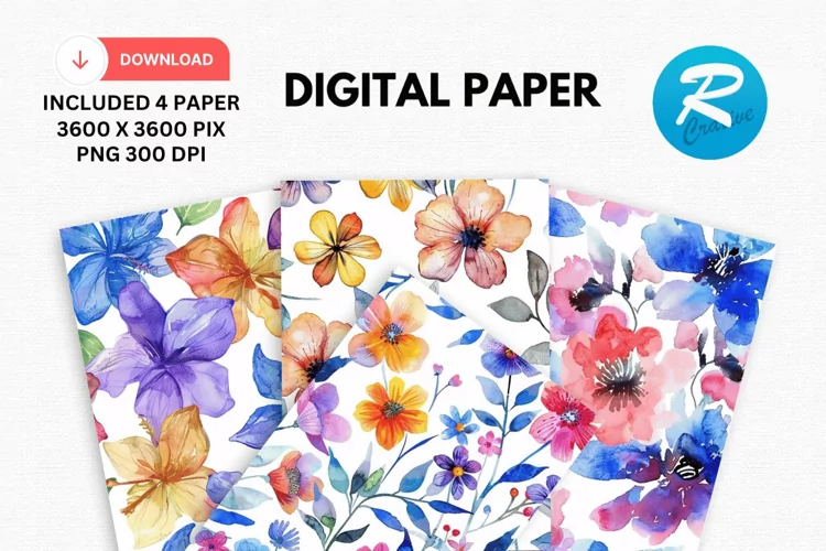 Watercolor Flowers Paper, Flower Background