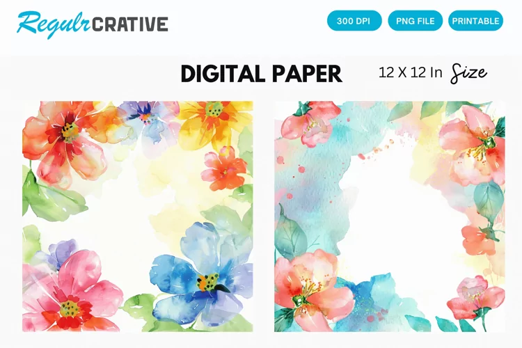 Watercolor Flower Digital Paper, Flower Background