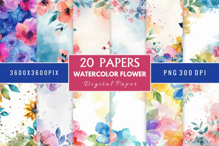 Watercolor Flower Digital Paper Bundle