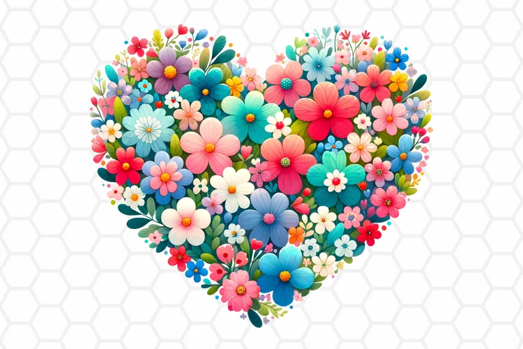 Watercolor Flower Heart Clipart, Sublimation PNG design