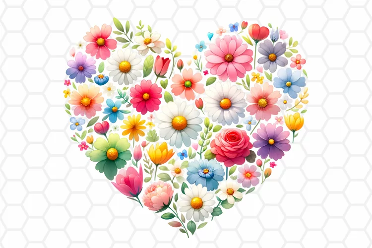 Watercolor Flower Heart Clipart, Sublimation PNG design