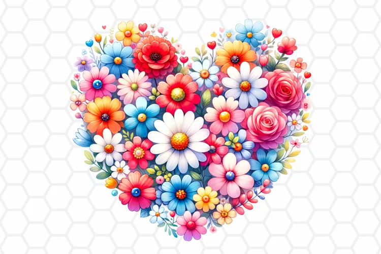 Watercolor Flower Heart Clipart, Sublimation PNG design