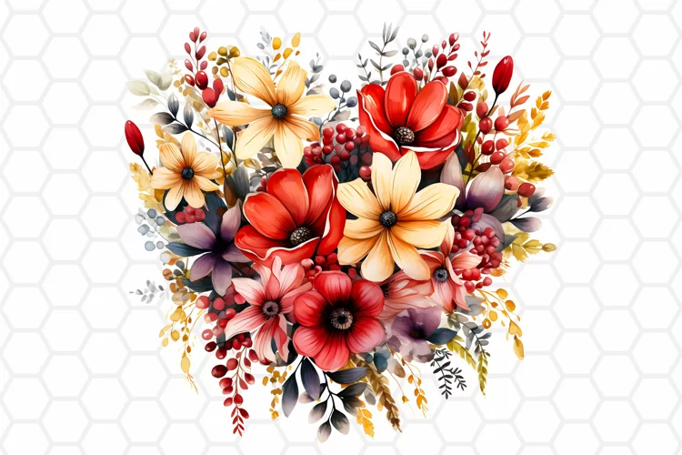 Watercolor Flower Heart Clipart, Sublimation PNG design
