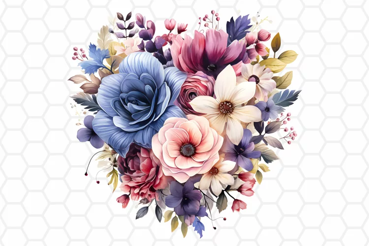 Watercolor Flower Heart Clipart, Sublimation PNG design