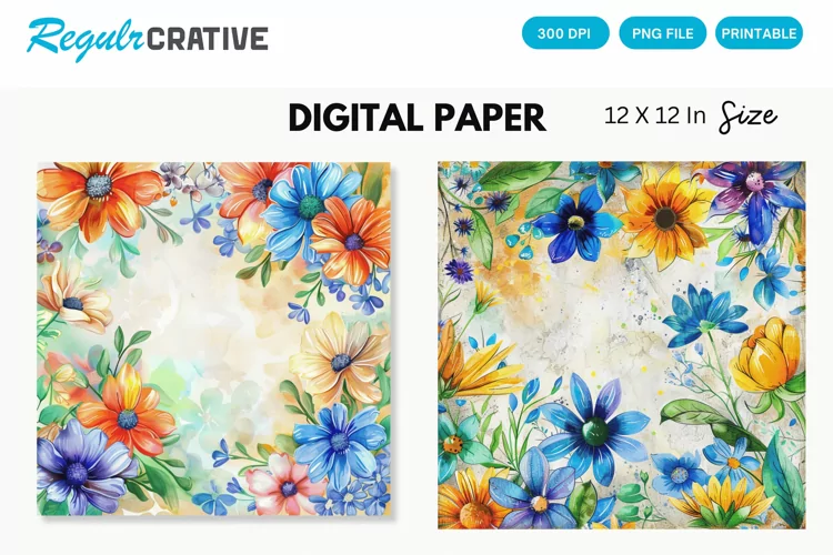 Watercolor Flower Medley Digital Paper , Flower Seamless PNG