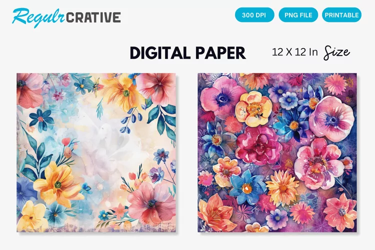 Watercolor Flower Medley Digital Paper , Flower Seamless PNG