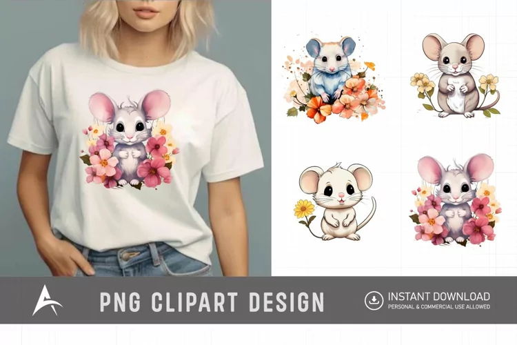 Watercolor Flower Mouse Clipart