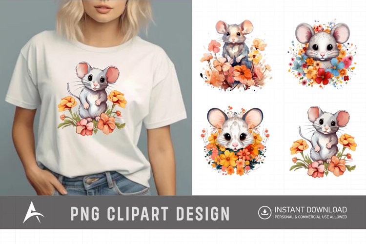 Watercolor Flower Mouse Clipart