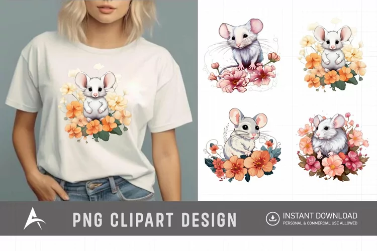 Watercolor Flower Mouse Clipart