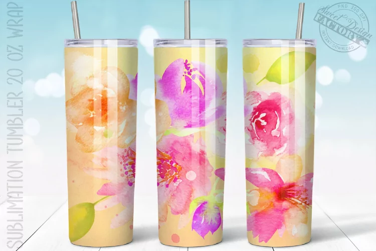 Watercolor flowers tumbler PNG, ROSES tumbler PNG