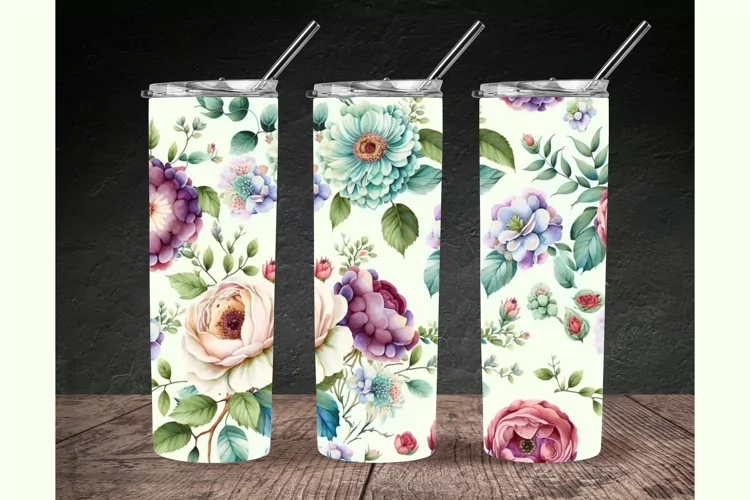 Watercolor Flower Tumbler Wrap, Flower Tumbler Sublimation