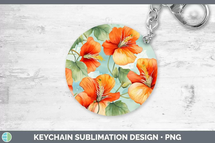 Watercolor Flowers Abutilon Keychain Sublimation Keyring Des