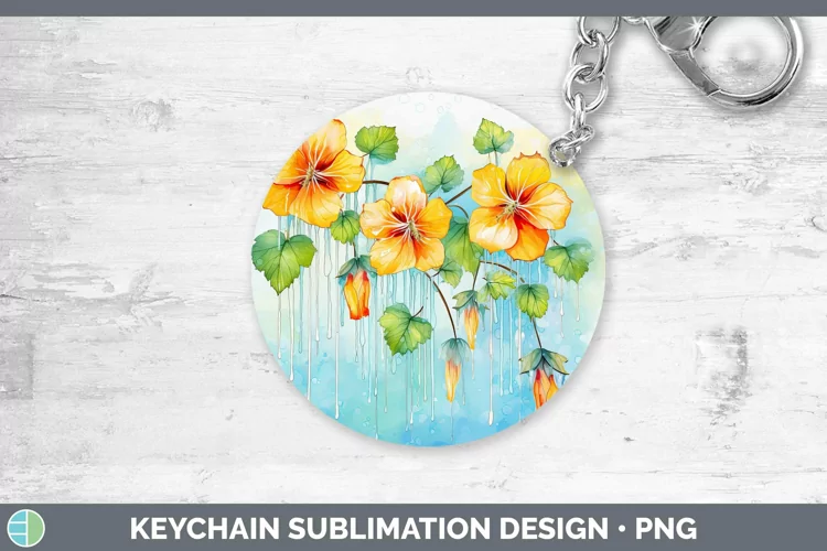 Watercolor Flowers Abutilon Keychain Sublimation Keyring Des