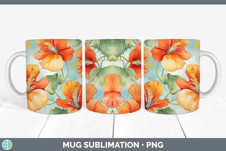 Watercolor Flowers Abutilon Mug Wrap Sublimation Coffee Cup