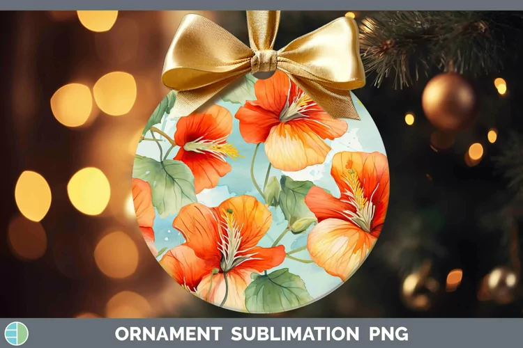 Watercolor Flowers Abutilon Ornament Sublimation Bauble Desi
