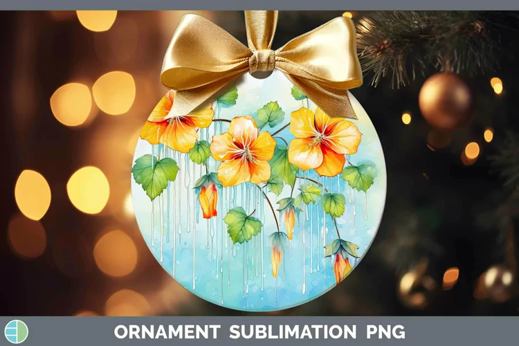 Watercolor Flowers Abutilon Ornament Sublimation Bauble Desi