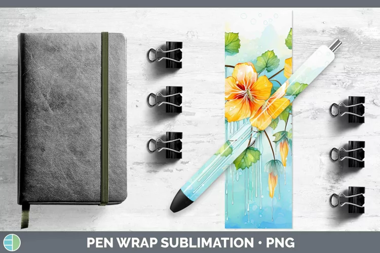 Watercolor Flowers Abutilon Pen Wrap Sublimation Epoxy Pen D