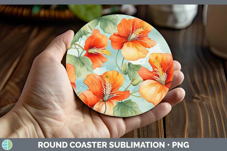Watercolor Flowers Abutilon Round Coaster Sublimation Coaste
