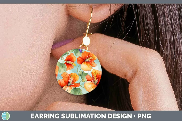 Watercolor Flowers Abutilon Round Earrings Sublimation Earri