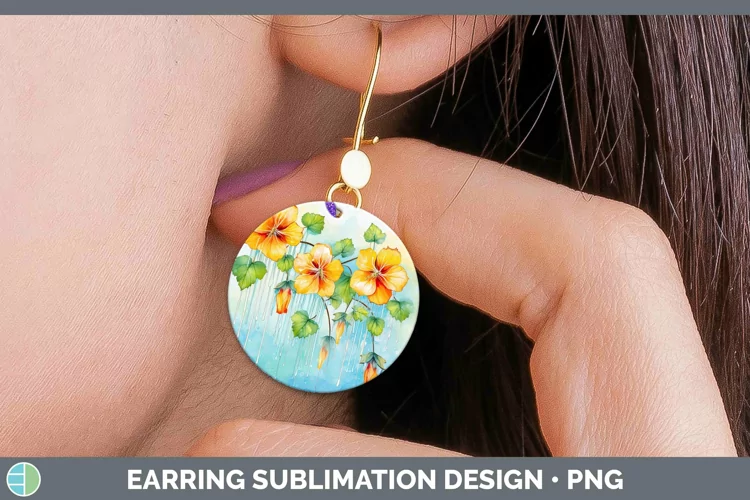 Watercolor Flowers Abutilon Round Earrings Sublimation Earri