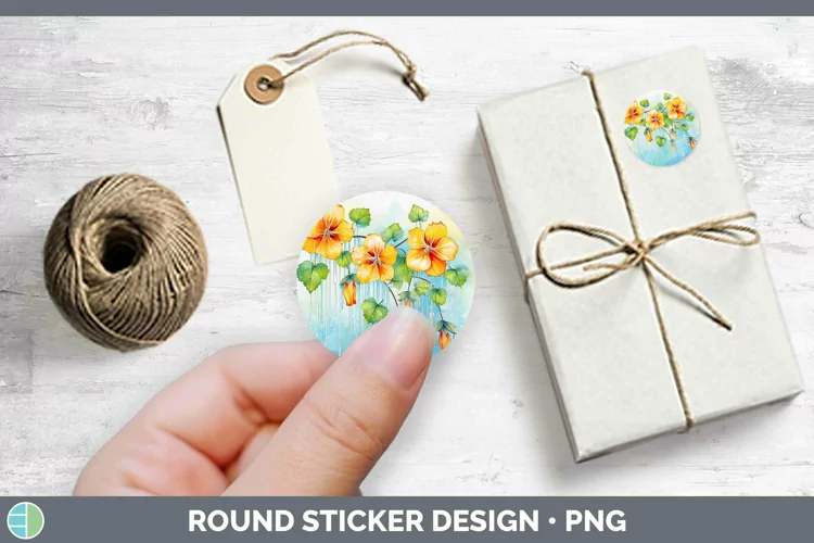 Watercolor Flowers Abutilon Stickers | Round Labels Designs