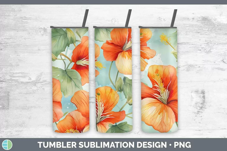 Watercolor Flowers Abutilon Tumbler Sublimation 20 oz Skinny