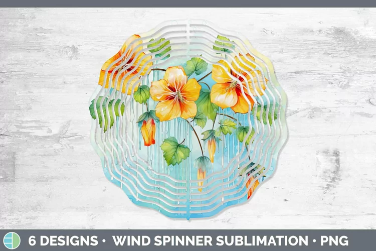 Watercolor Flowers Abutilon Wind Spinner Sublimation Spinner