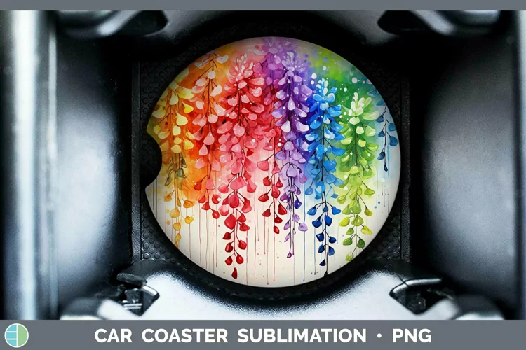 Watercolor Flowers Acacia Car Coaster Sublimation Coaster De