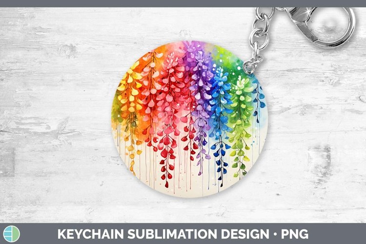 Watercolor Flowers Acacia Keychain Sublimation Keyring Desig