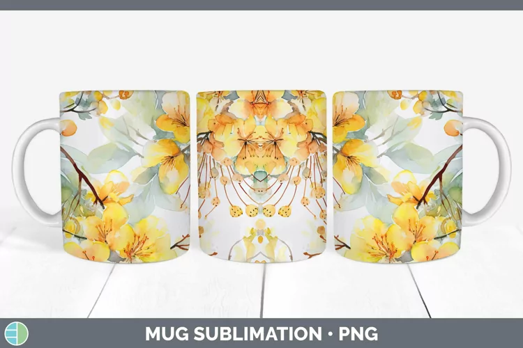 Watercolor Flowers Acacia Mug Wrap Sublimation Coffee Cup De