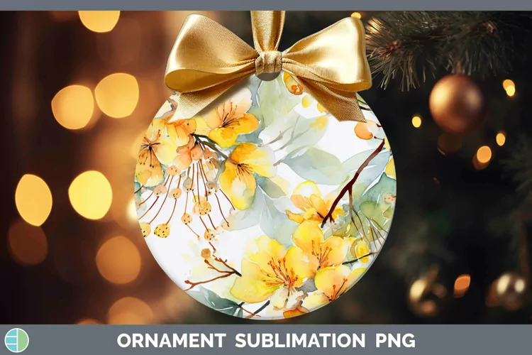 Watercolor Flowers Acacia Ornament Sublimation Bauble Design