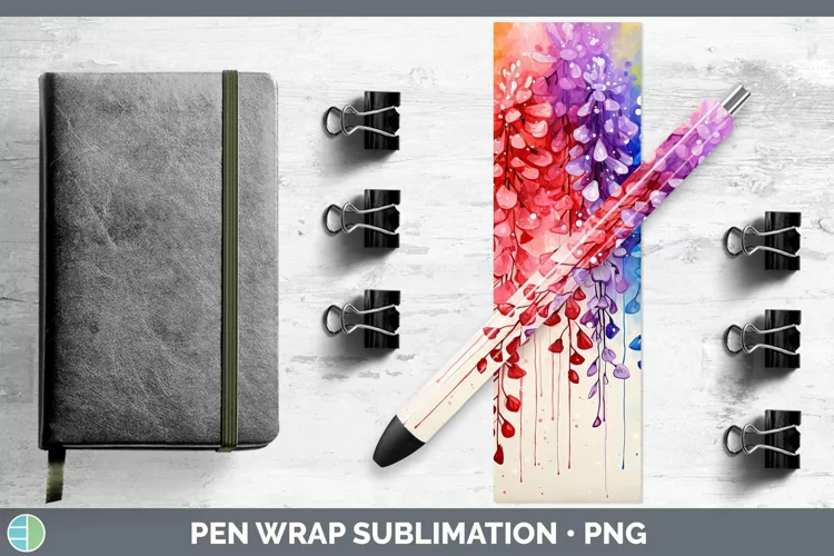 Watercolor Flowers Acacia Pen Wrap Sublimation Epoxy Pen Des