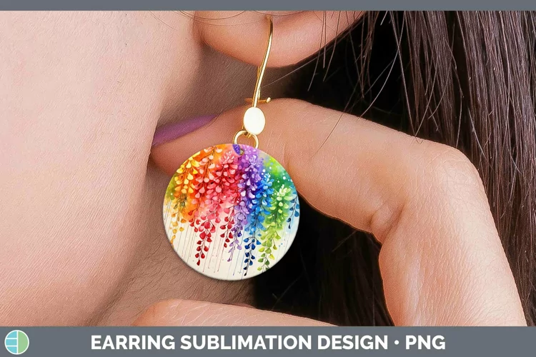 Watercolor Flowers Acacia Round Earrings Sublimation Earring