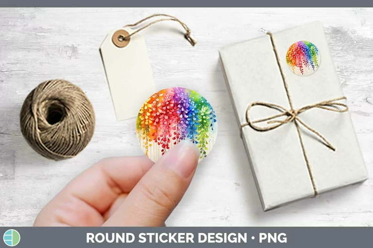 Watercolor Flowers Acacia Stickers | Round Labels Designs