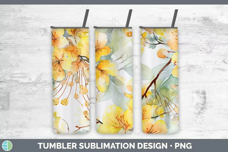 Watercolor Flowers Acacia Tumbler Sublimation 20 oz Skinny T