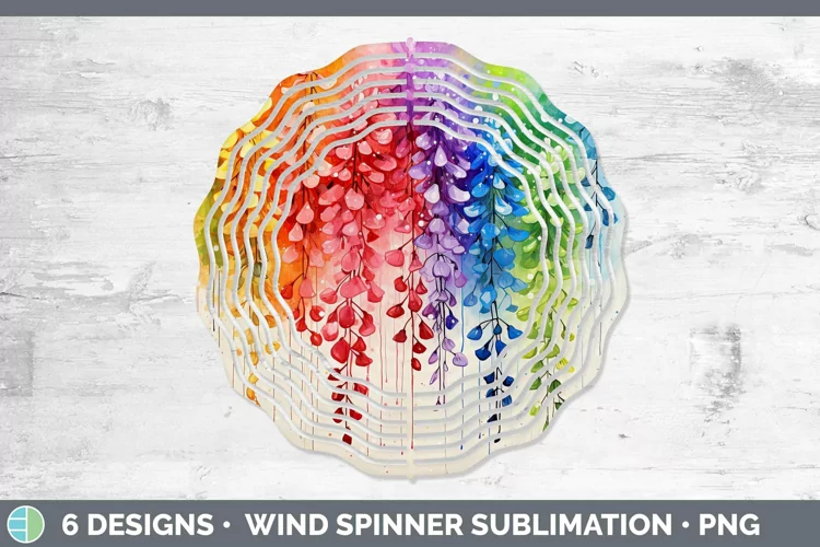 Watercolor Flowers Acacia Wind Spinner Sublimation Spinner D