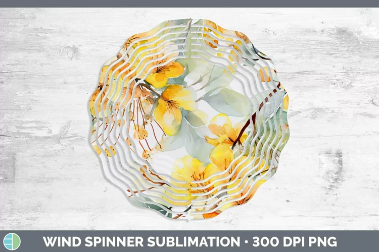 Watercolor Flowers Acacia Wind Spinner Sublimation Spinner D