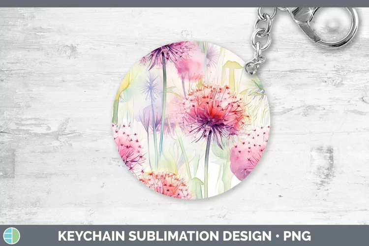 Watercolor Flowers Allium Keychain Sublimation Keyring Desig