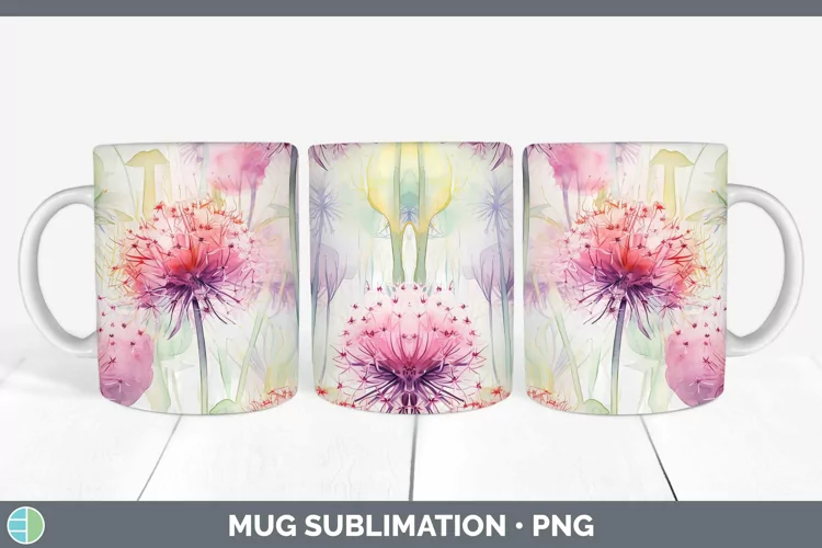 Watercolor Flowers Allium Mug Wrap Sublimation Coffee Cup De
